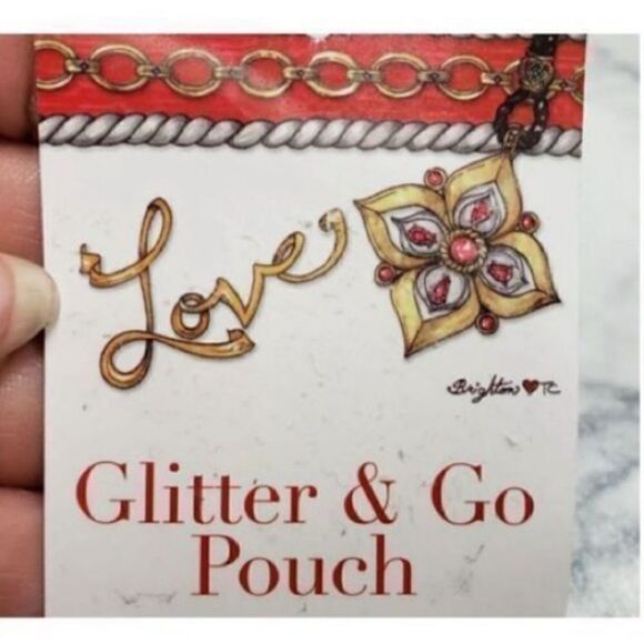 Brighton Women’s Small Crossbody Glitter and Go Pouch White Red with Tassel - Picture 13 of 16